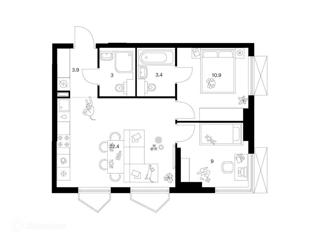 Купить 2-комнатную квартиру, 52.6 м² в ЖК Мичуринский парк по адресу  Москва, Озёрная улица, 44, метро недорого – Домклик