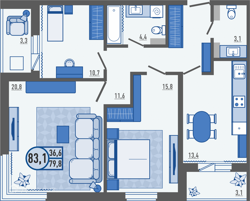 Купить 3-комнатную квартиру, 83.1 м² в ЖК Микрорайон Новые высоты по адресу  Орловский муниципальный округ, деревня Жилина, улица Генерала Лаврова, 3,  недорого – Домклик