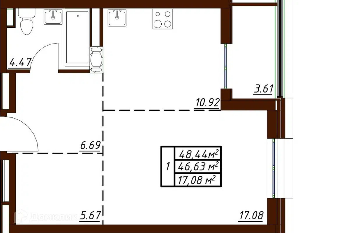 Купить 1-комнатную квартиру, 48.44 м² в ЖК Пушкин по адресу Калужская  область, Обнинск, Белкинская улица, 36, недорого – Домклик