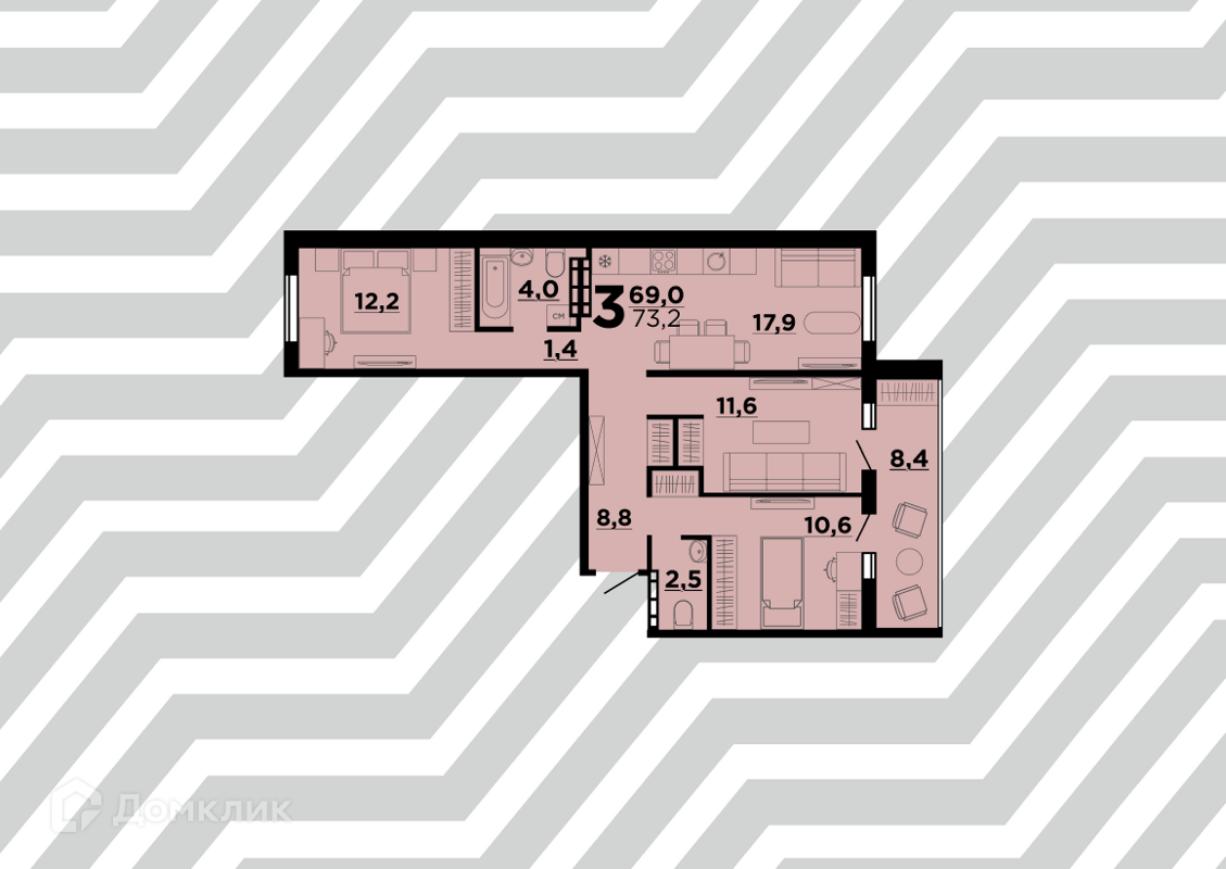 Купить 3-комнатную квартиру, 73.2 м² в ЖК Цех по адресу Волгоград, улица  Глазкова, недорого – Домклик