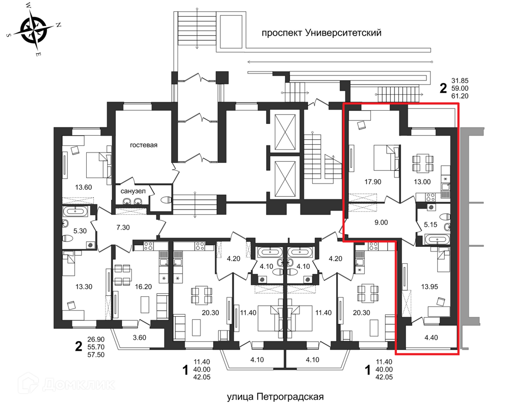 Купить 2-комнатную квартиру, 61.2 м² в ЖК Балтийский по адресу Волгоград,  жилой комплекс Балтийский, 53, недорого – Домклик