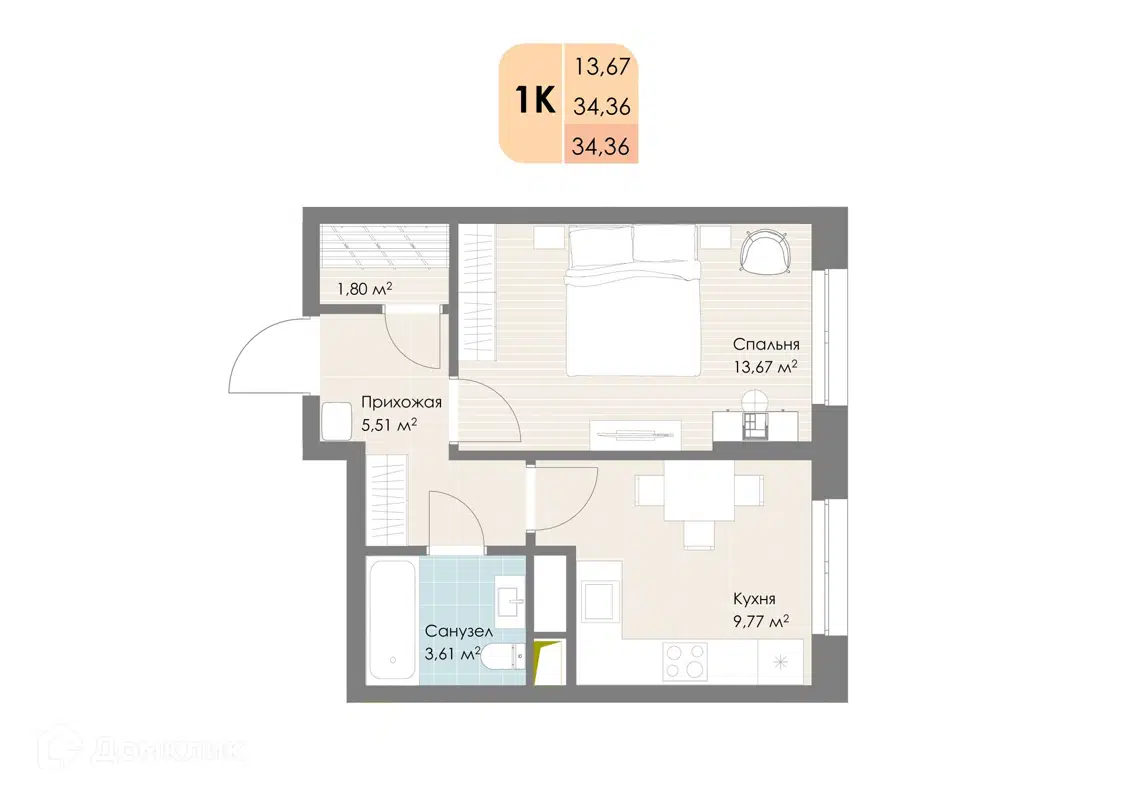 Купить 1-комнатную квартиру, 34.36 м² в ЖК Дюна по адресу Московская  область, Котельники, Новорязанское шоссе, 6, метро недорого – Домклик