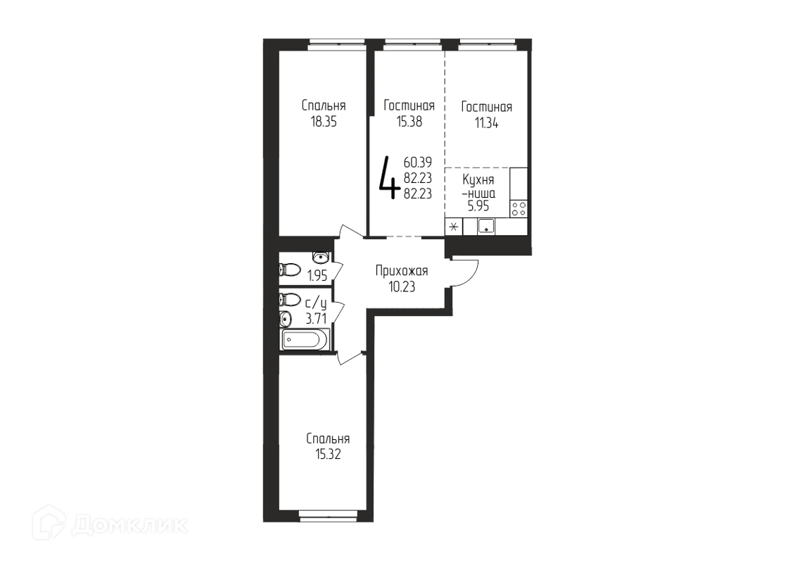 Купить 4-комнатную квартиру, 82.23 м² в ЖК Свобода по адресу Республика  Башкортостан, Уфа, улица Кузнецовский Затон, 11/5, недорого – Домклик