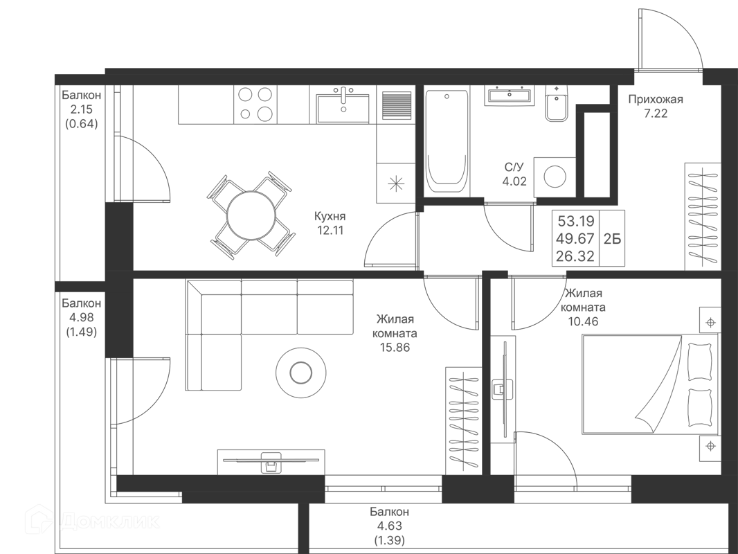 Купить 2-комнатную квартиру, 53.19 м² в ЖК Мой Ритм по адресу Республика  Татарстан, Казань, жилой комплекс Мой Ритм, недорого – Домклик