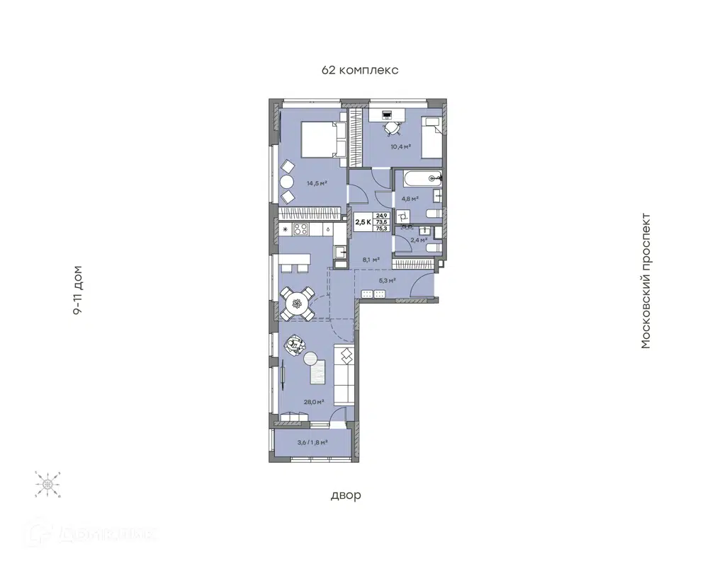 Купить 2-комнатную квартиру, 75.3 м² в ЖК Притяжение по адресу Республика  Татарстан, Набережные Челны, Комсомольский район, недорого – Домклик