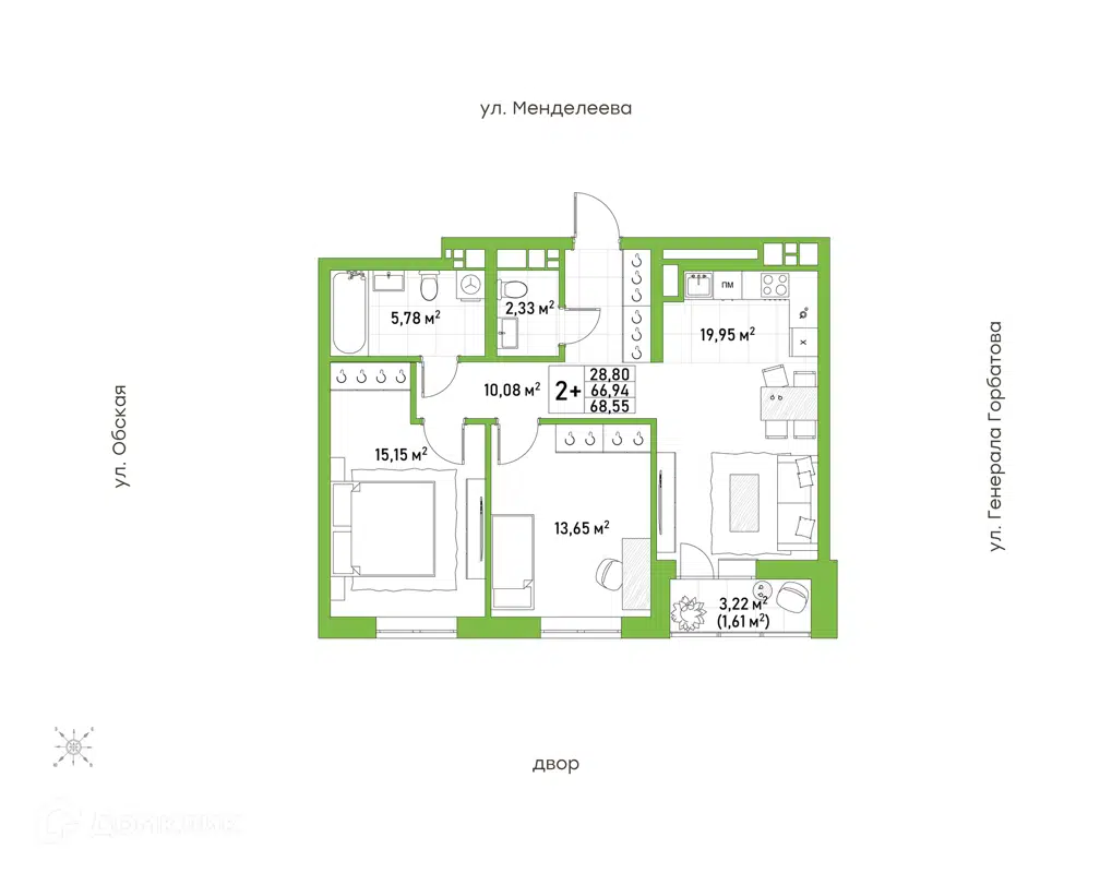 Купить 2-комнатную квартиру, 68.1 м² в ЖК Знаковый квартал Конди Нова по  адресу Республика Башкортостан, Уфа, улица Менделеева, 132, недорого –  Домклик