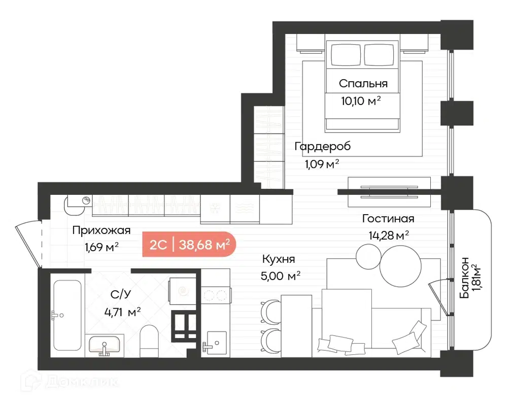 Купить 2-комнатную квартиру, 38.68 м² в ЖК Balance (Баланс) по адресу  Новосибирск, Ленинградская улица, 340, недорого – Домклик