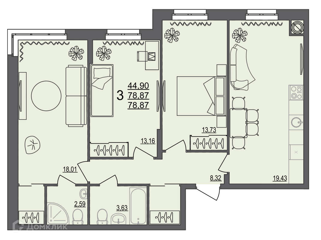 Купить 3-комнатную квартиру, 78.87 м² в ЖК Клубный дом на Тарифной по  адресу Волгоград, Тарифная улица, 15, недорого – Домклик