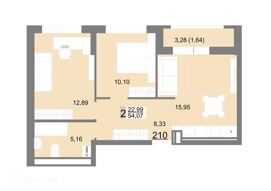 Купить 2-комнатную квартиру, 54.07 м² в ЖК На Тенистой, 3 очередь по адресу  Свердловская область, Екатеринбург, Тенистая улица, 8с5, недорого – Домклик