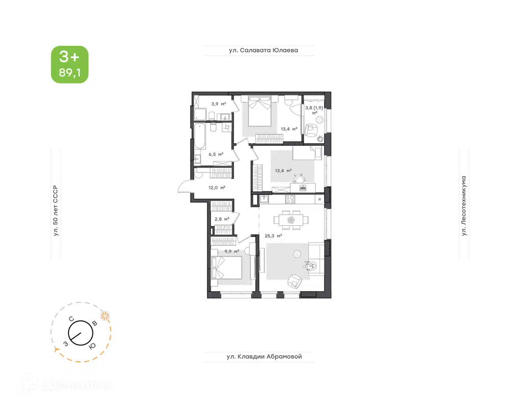 Купить 3-комнатную квартиру, 89.1 м² в ЖК Бионика Парк по адресу Республика  Башкортостан, Уфа, улица 50 лет СССР, недорого – Домклик