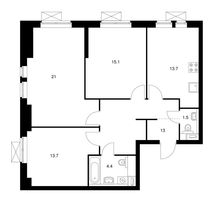 Купить 3-комнатную квартиру, 81.6 м² по адресу Московская область ...