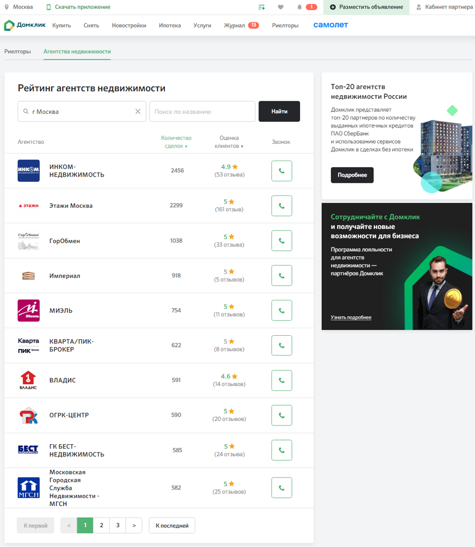 Рейтинг агентств недвижимости на Домклик - Журнал Домклик