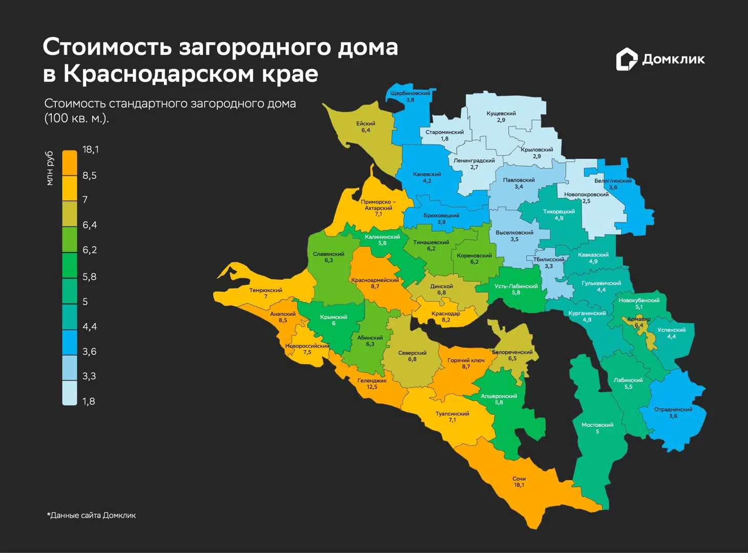 Где в Краснодарском крае продаются самые дешевые и самые дорогие загородные  дома — аналитика Домклик - Новости - Журнал Домклик