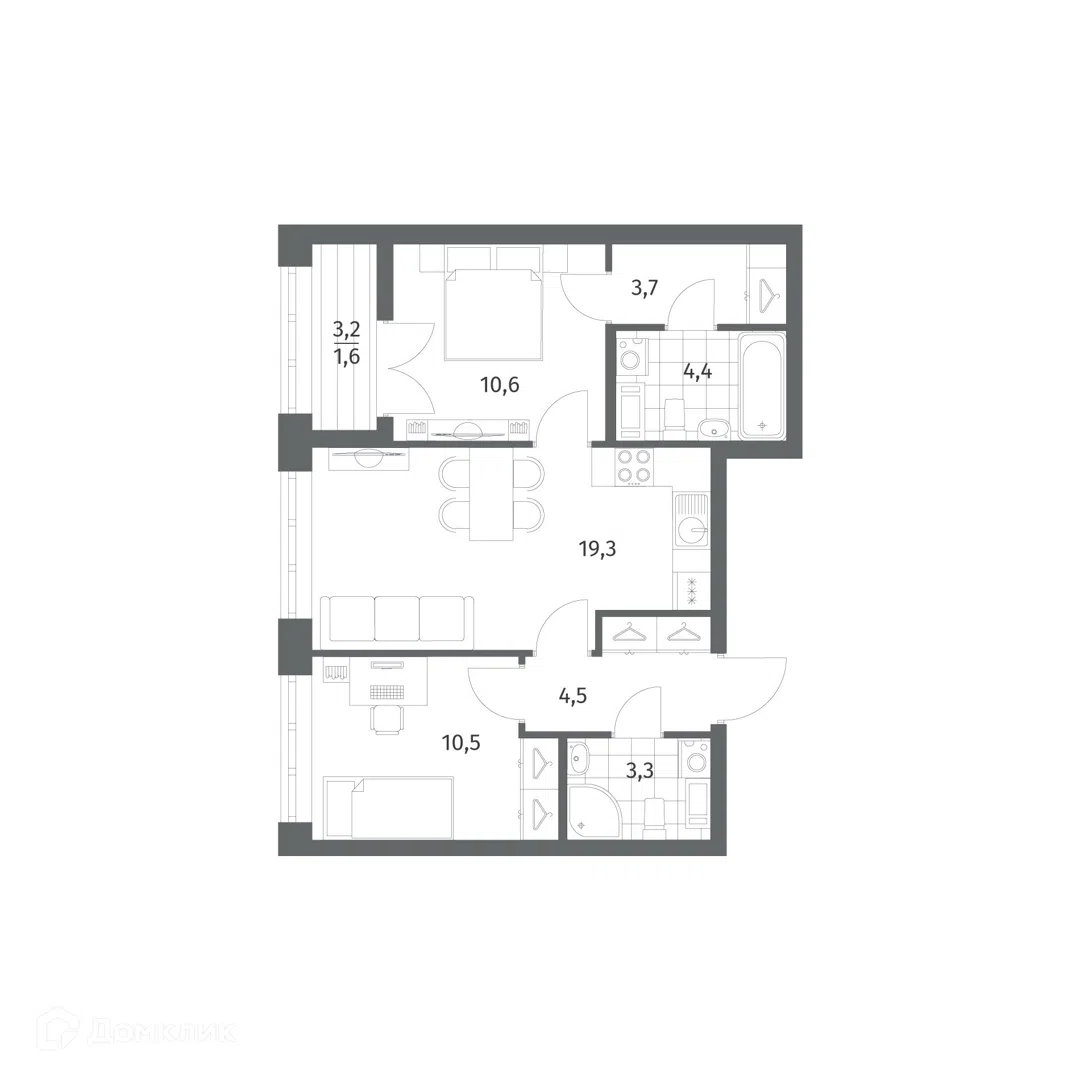Купить 2-комнатную квартиру, 57.87 м² в ЖК НЬЮПИТЕР по адресу ...
