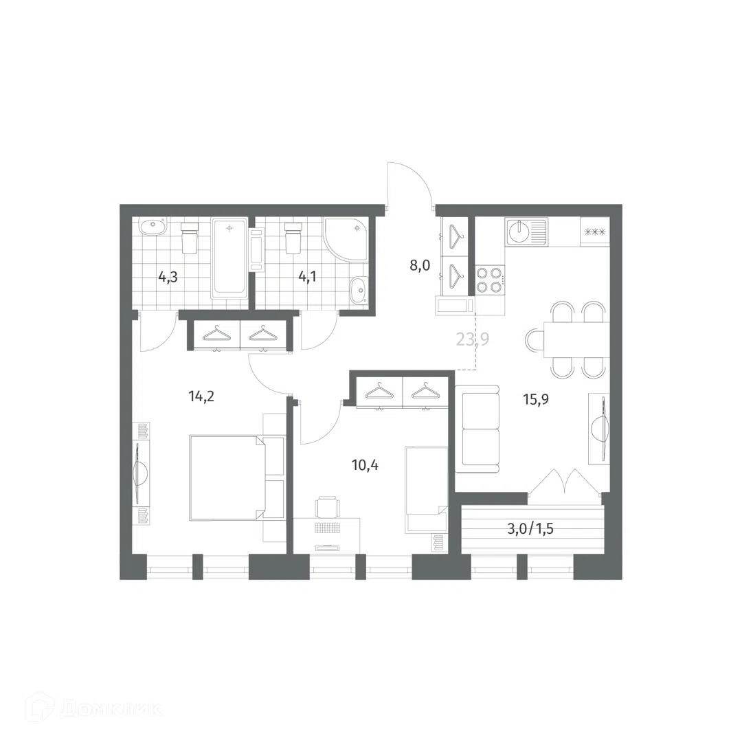 Купить 2-комнатную квартиру, 58.37 м² в ЖК НЬЮПИТЕР по адресу ...