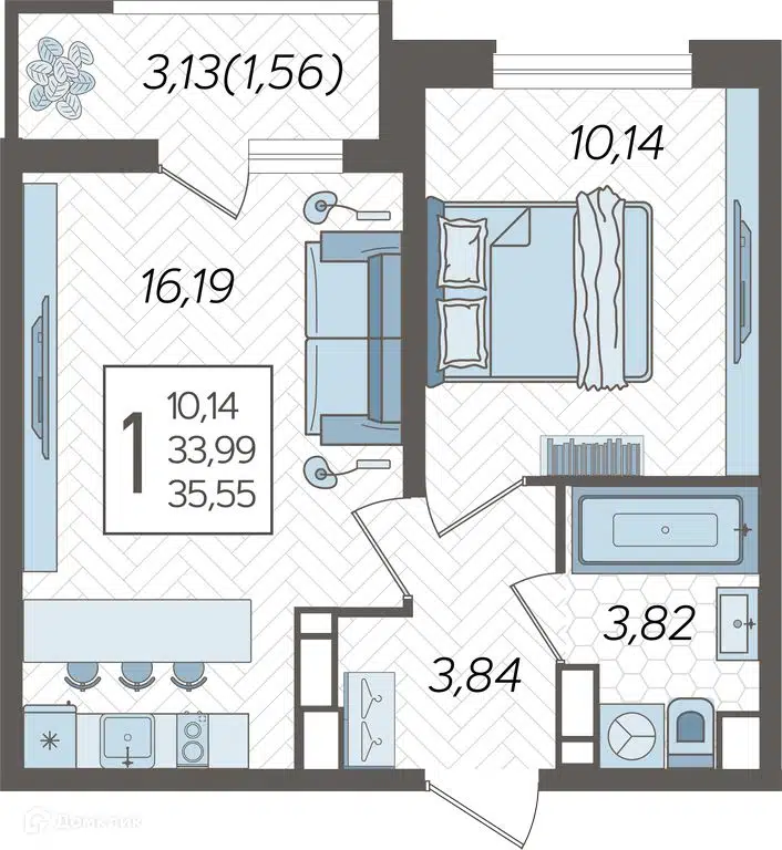 Купить 1-комнатную квартиру, 32.95 м² по адресу Краснодар, Жилой комплекс "Друг 