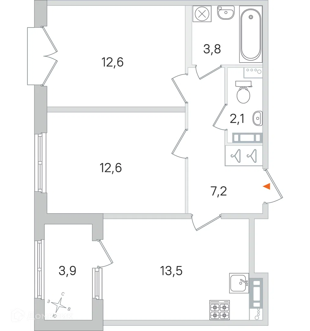 Купить 2-комнатную квартиру, 53.75 м² в ЖК Жилой квартал Дубровский по ...