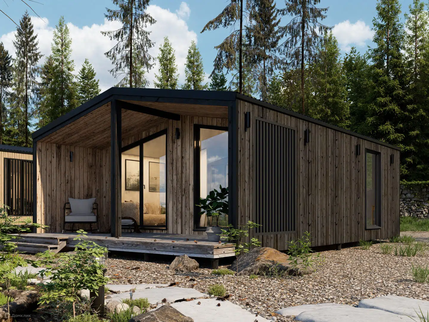 Проект дома «Загородный дом "Дачный-5"» компании Barn54 из материала Каркасный дом площадью 48м² под ключ за 1656000₽ в Донецке | 1 этаж, 1 спальня, 1 санузел – Домклик