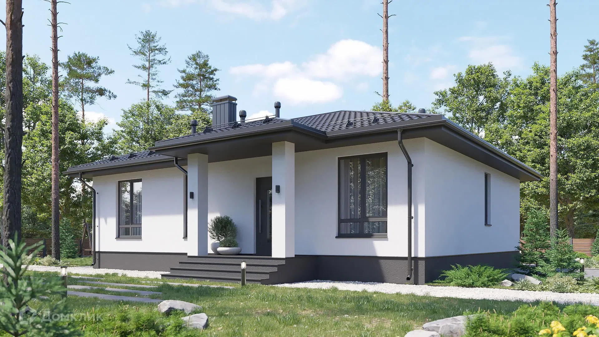 Проект дома «КВ-1-100В» компании ООО «Квартирный вопрос» из материала Газобетонные блоки площадью 100м² под ключ за 6300000₽ в Донецке | 1 этаж, 3 спальни, 2 санузла – Домклик