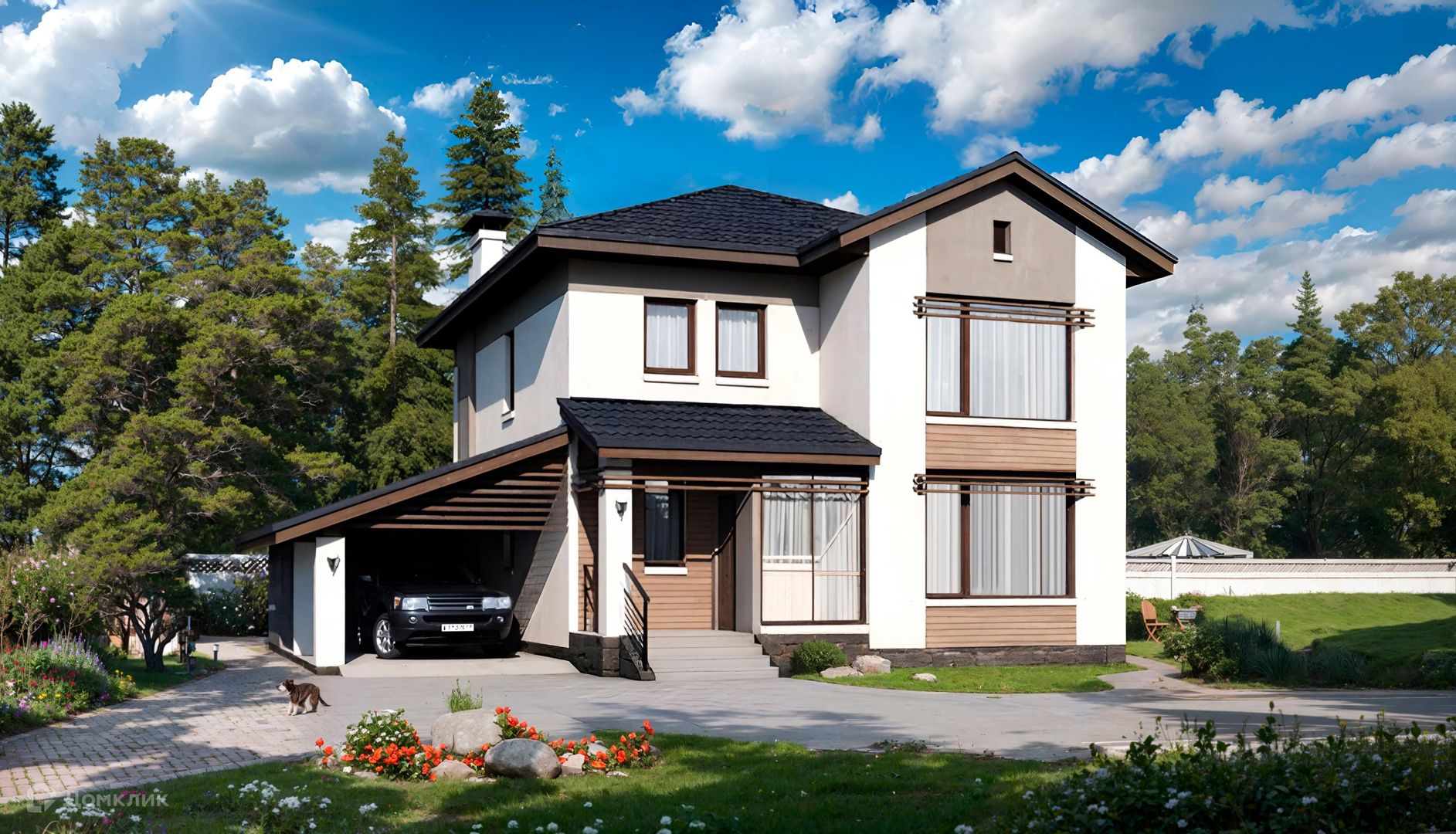 Проект двухэтажного дома 145 м2 с гаражом и балконом DEUTEK - проектирование дом