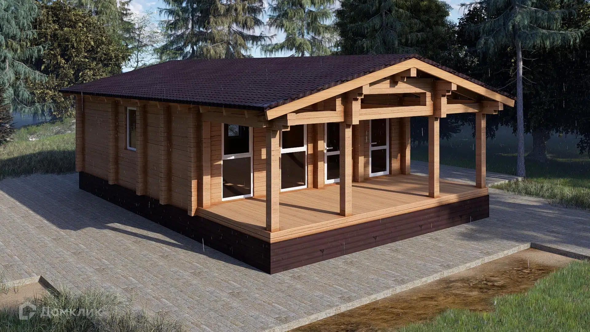 Проект дома «Загородный деревянный дом ПБ-76» компании ИЗБА из материала Профилированный брус площадью 76.8м² под ключ за 3620000₽ в Донецке | 1 этаж, 2 спальни, 1 санузел – Домклик