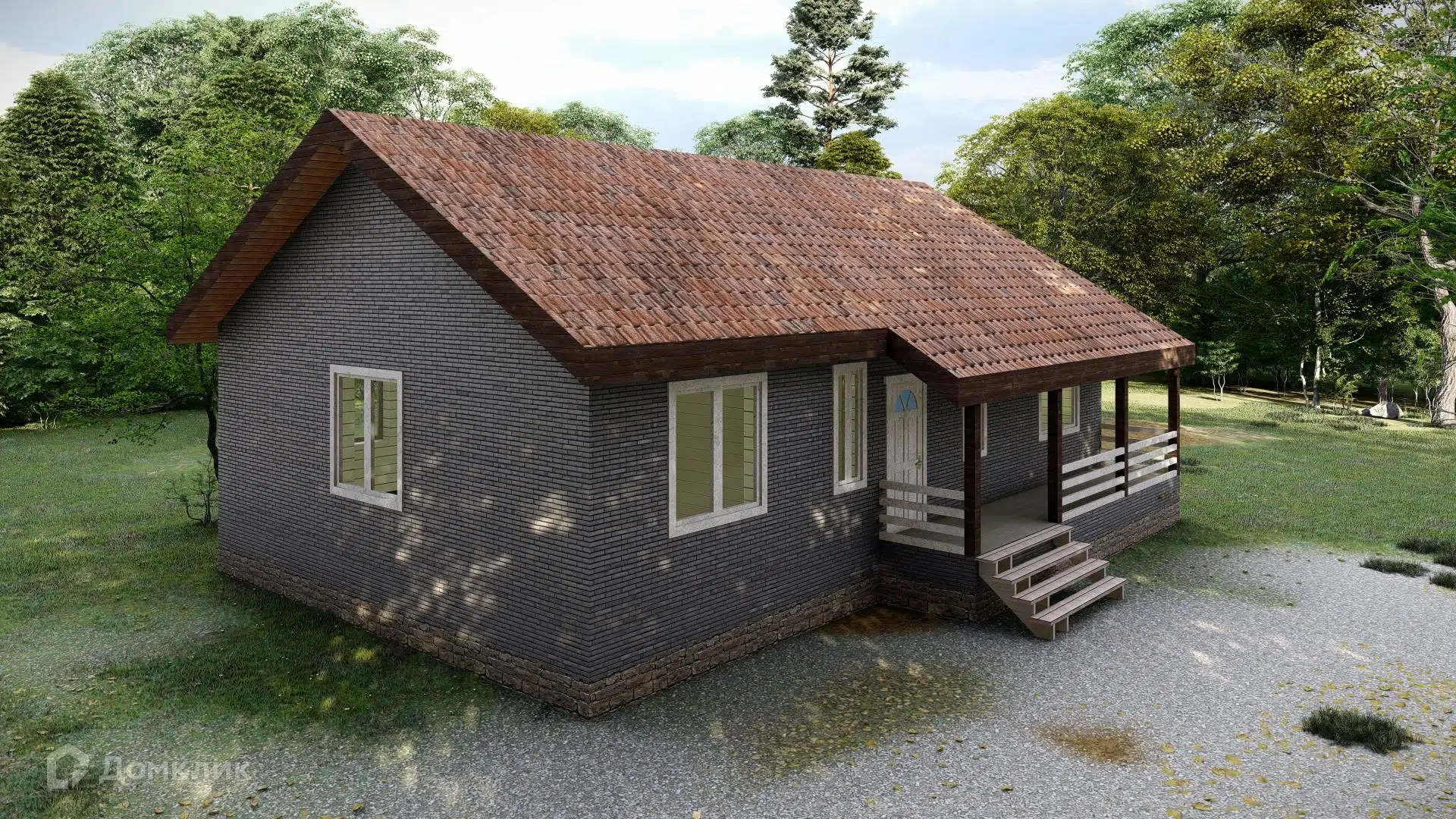 Проект дома «Е-24-100» компании СК «Архстройдом» из материала Каркасный дом площадью 100м² под ключ за 3600000₽ в Донецке | 1 этаж, 3 спальни, 1 санузел – Домклик