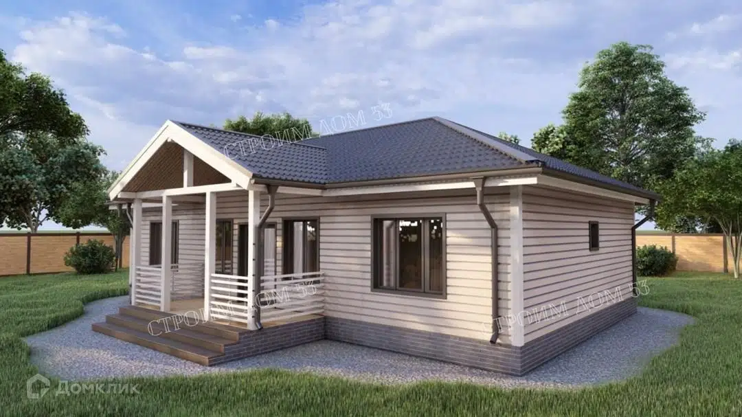 Проект дома «Одноэтажный каркасный дом 14х8,5м КД-37» компании СК Строим Дом 53 из материала Каркасный дом площадью 122.6м² под ключ за 4549000₽ в Донецке | 1 этаж, 3 спальни, 1 санузел – Домклик