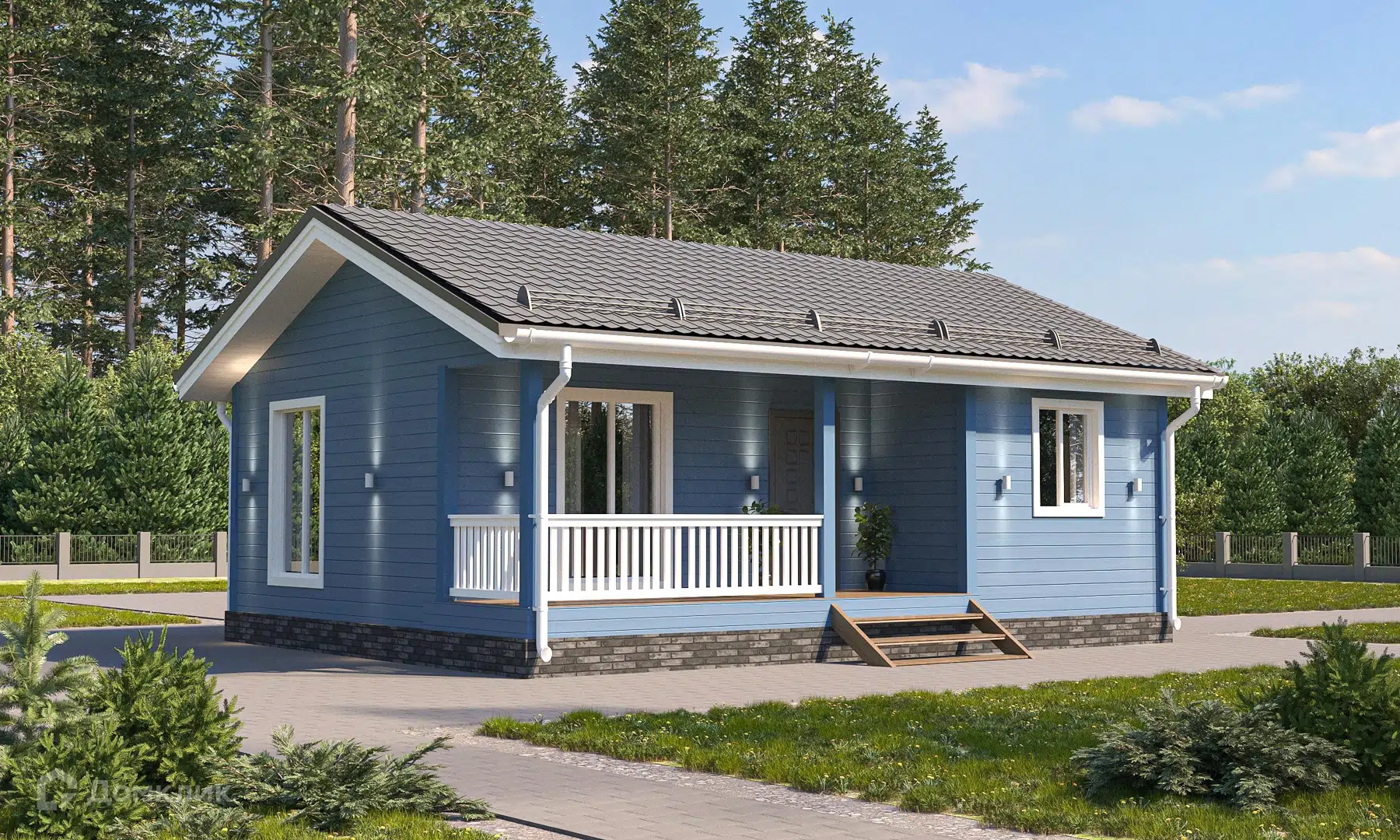 Проект дома «ДК-55» компании Теплодина из материала Каркасный дом площадью 55м² под ключ за 3024000₽ в Донецке | 1 этаж, 2 спальни, 1 санузел – Домклик