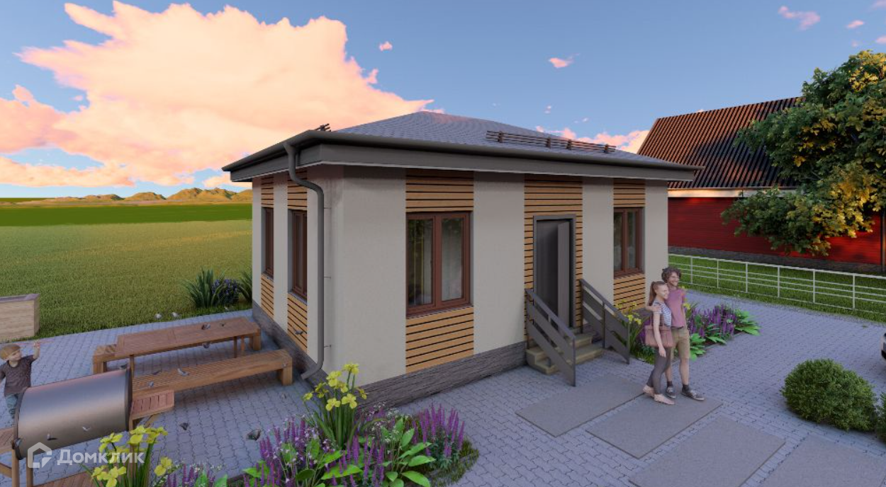 Проект дома «Каркасный Дом 48м2» компании Дмитриев Евгений Валерьевич из материала Каркасный дом площадью 48м² под ключ за 1680000₽ в Донецке | 1 этаж, 2 спальни, 1 санузел – Домклик