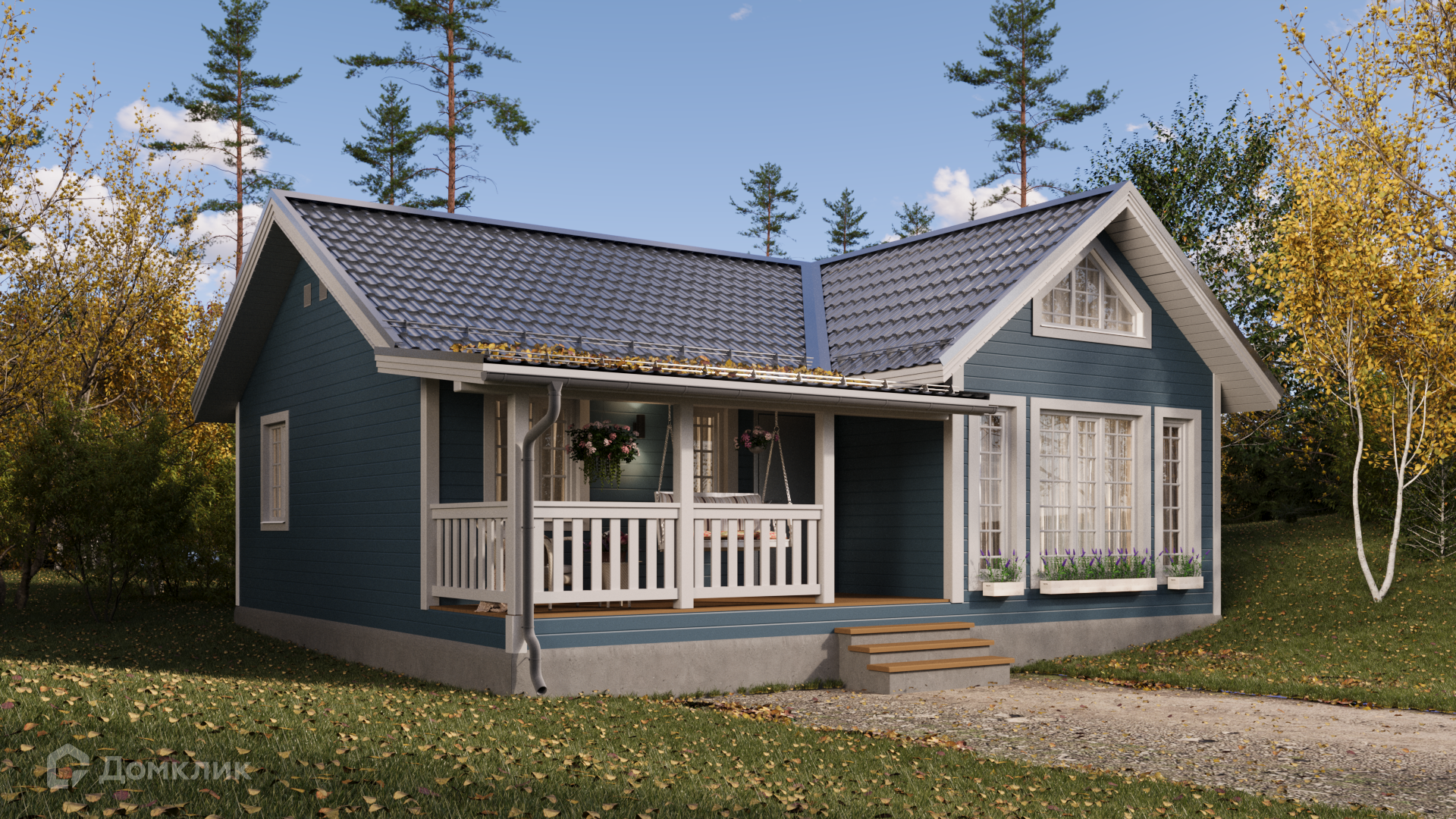 Проект дома «Хельвард 363» компании ООО «Комфорт-Проект» из материала Каркасный дом площадью 69.5м² под ключ за 4183000₽ в Донецке | 1 этаж, 2 спальни, 1 санузел – Домклик