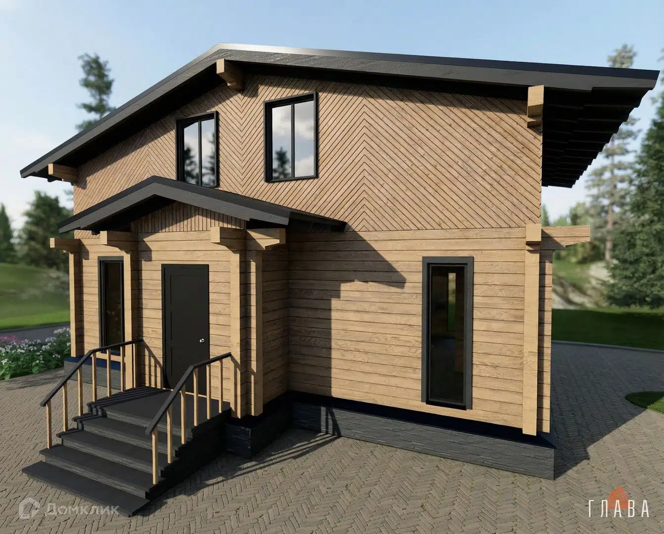 Проект дома «Оймур» компании ГЛАВА из материала Профилированный брус площадью 82м² под ключ за 5850000₽ в Донецке | 2 этажа, 3 спальни, 2 санузла – Домклик