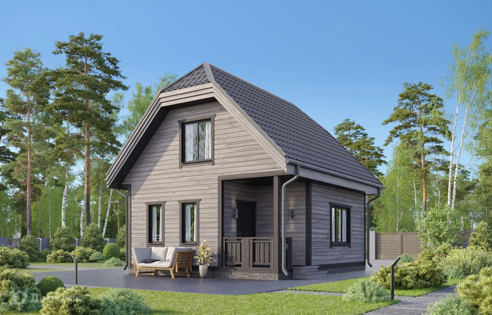 Проект дома «Арсеньева» компании FamilyDom из материала Каркасный дом площадью 55.6м² под ключ за 3134000₽ в Донецке | 2 этажа, 2 спальни, 1 санузел – Домклик