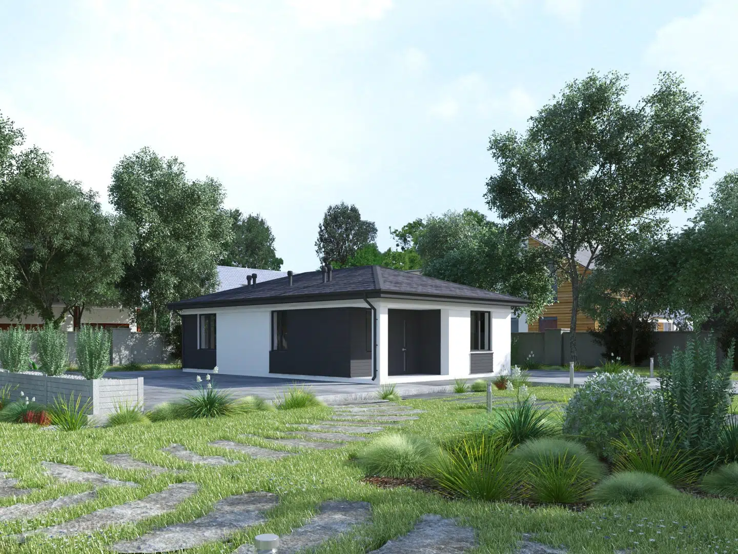 Проект дома «А-80» компании Атон из материала Газосиликатные блоки площадью 84м² под ключ за 6000000₽ в Донецке | 1 этаж, 2 спальни, 1 санузел – Домклик