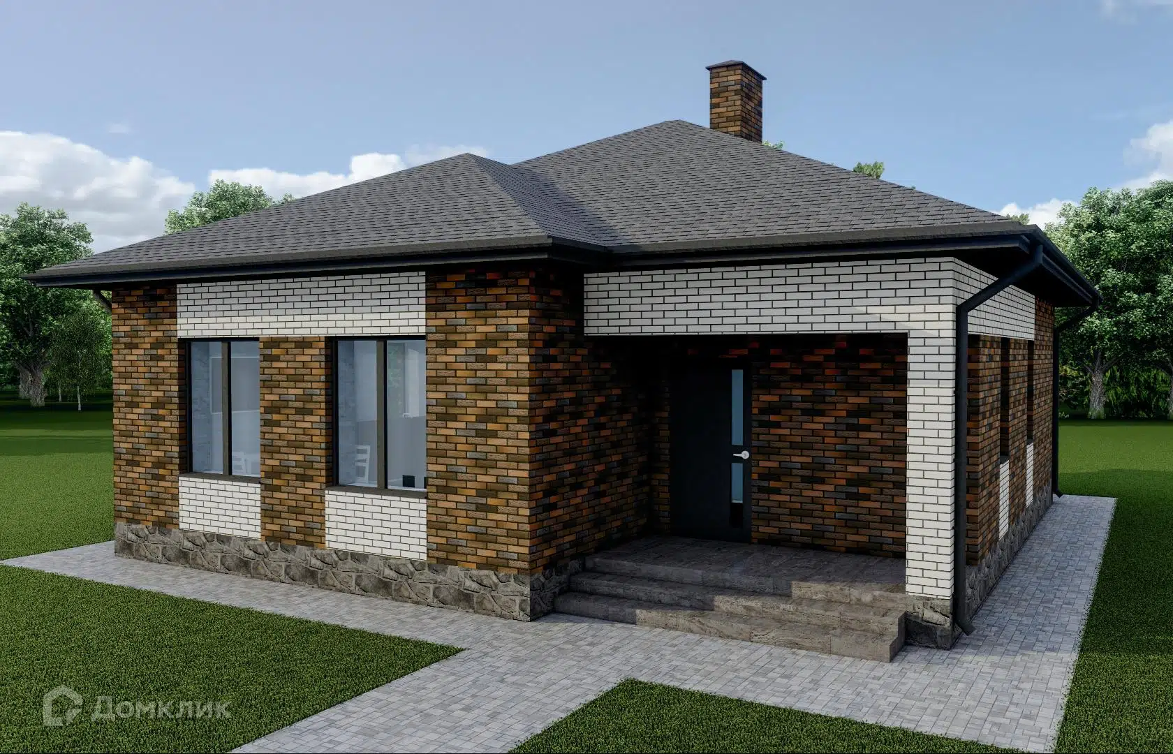 Проект дома «ТП-80» компании ООО «33 Коттеджа» из материала Газобетонные блоки площадью 80м² под ключ за 6608000₽ в Донецке | 1 этаж, 2 спальни, 1 санузел – Домклик