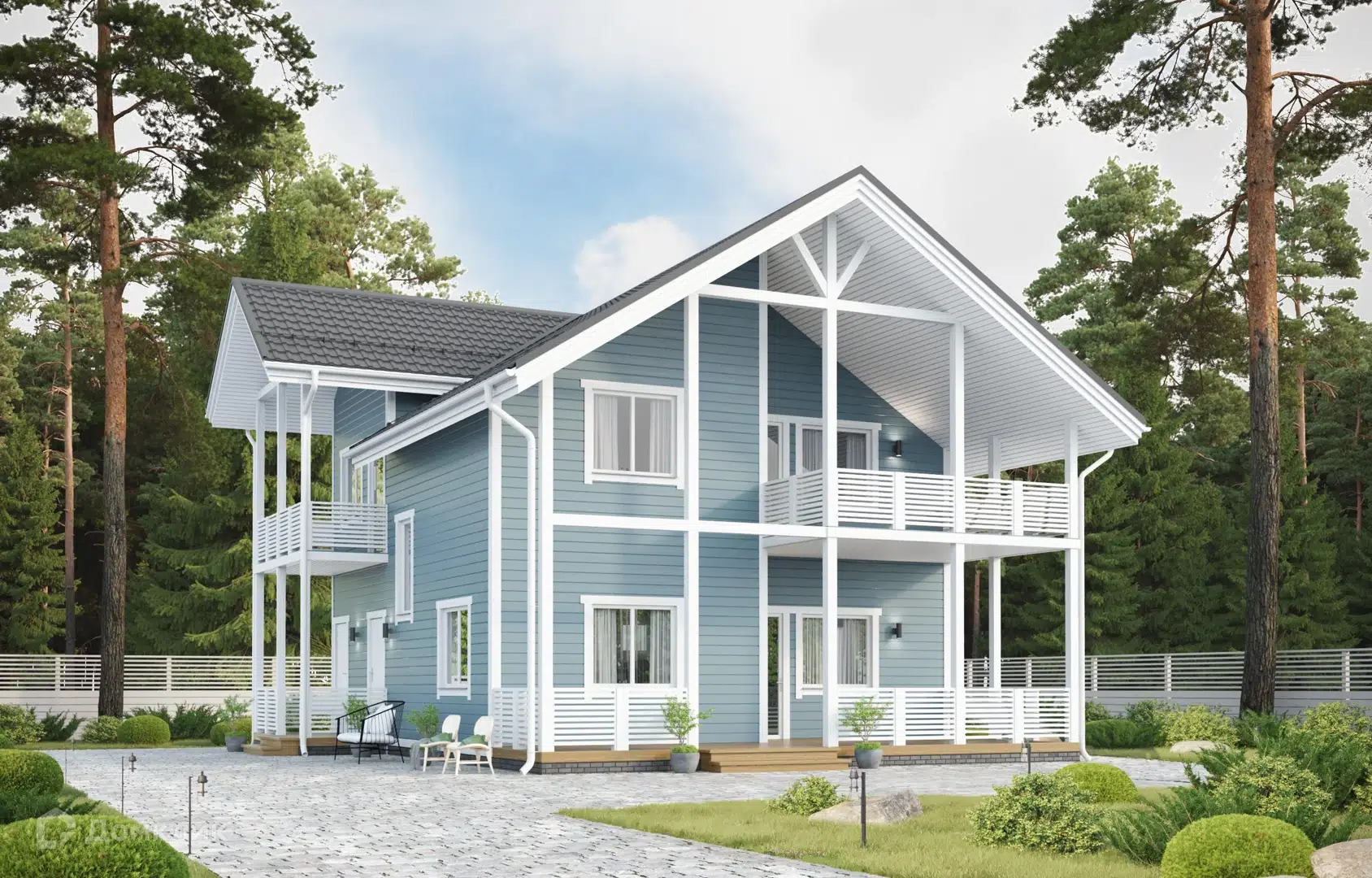 Проект дома «Николаев» компании FamilyDom из материала Каркасный дом площадью 168.2м² под ключ за 8038000₽ в Луганске | 2 этажа, 5 спален, 2 санузла – Домклик