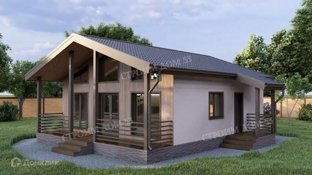 Проект дома «Одноэтажный дом из газобетона 8х8м, ГБ-11» компании СК Строим Дом 53 из материала Газобетонные блоки площадью 66.9м² под ключ за 4165000₽ в Донецке | 1 этаж, 2 спальни, 1 санузел – Домклик