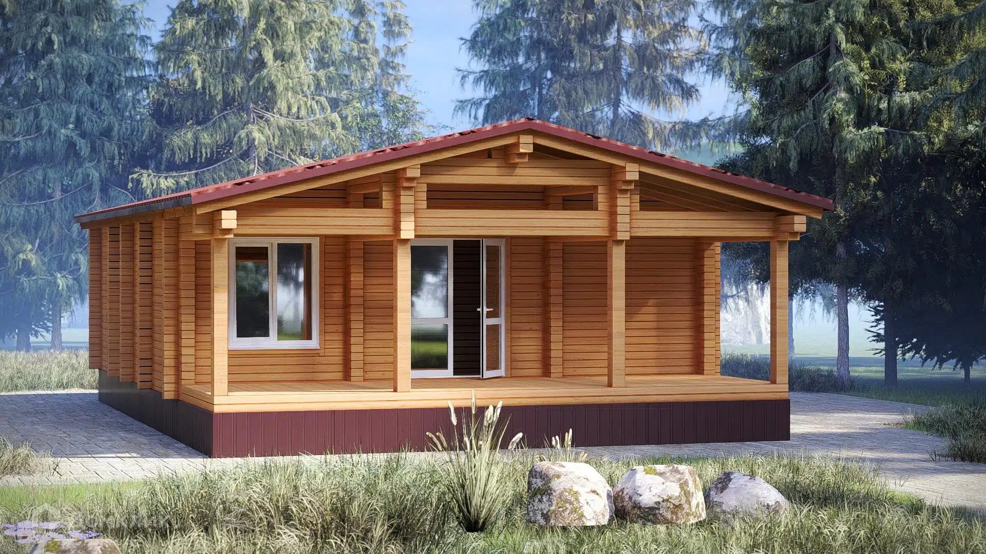 Проект дома «Деревянный дом-шале ПБ-92/1» компании ИЗБА из материала Профилированный брус площадью 89.7м² под ключ за 4720000₽ в Донецке | 1 этаж, 2 спальни, 1 санузел – Домклик