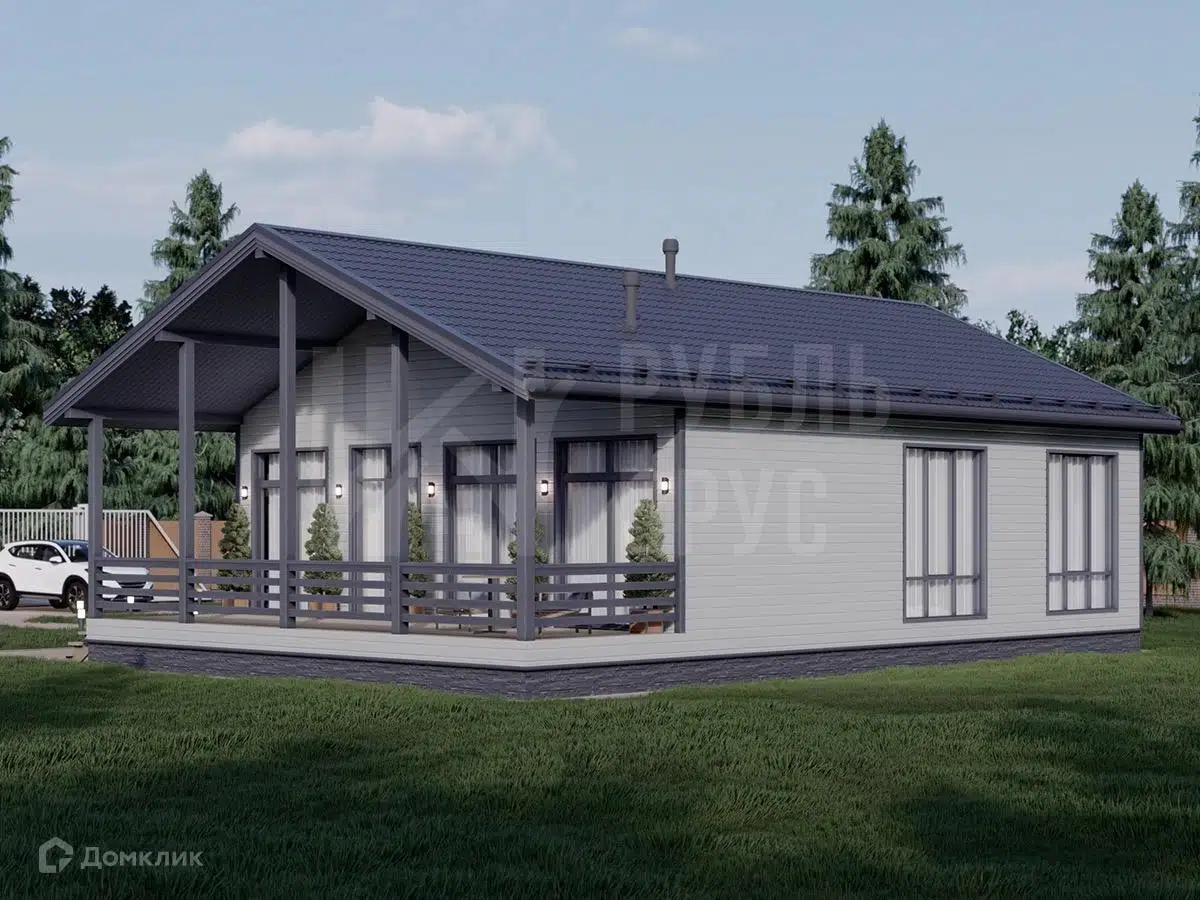Проект дома «Каркасный дом «Русский»» компании РубльБрус строительство деревянных домов и бань по России. из материала Каркасный дом площадью 109м² под ключ за 4962500₽ в Донецке | 1 этаж, 3 спальни, 1 санузел – Домклик