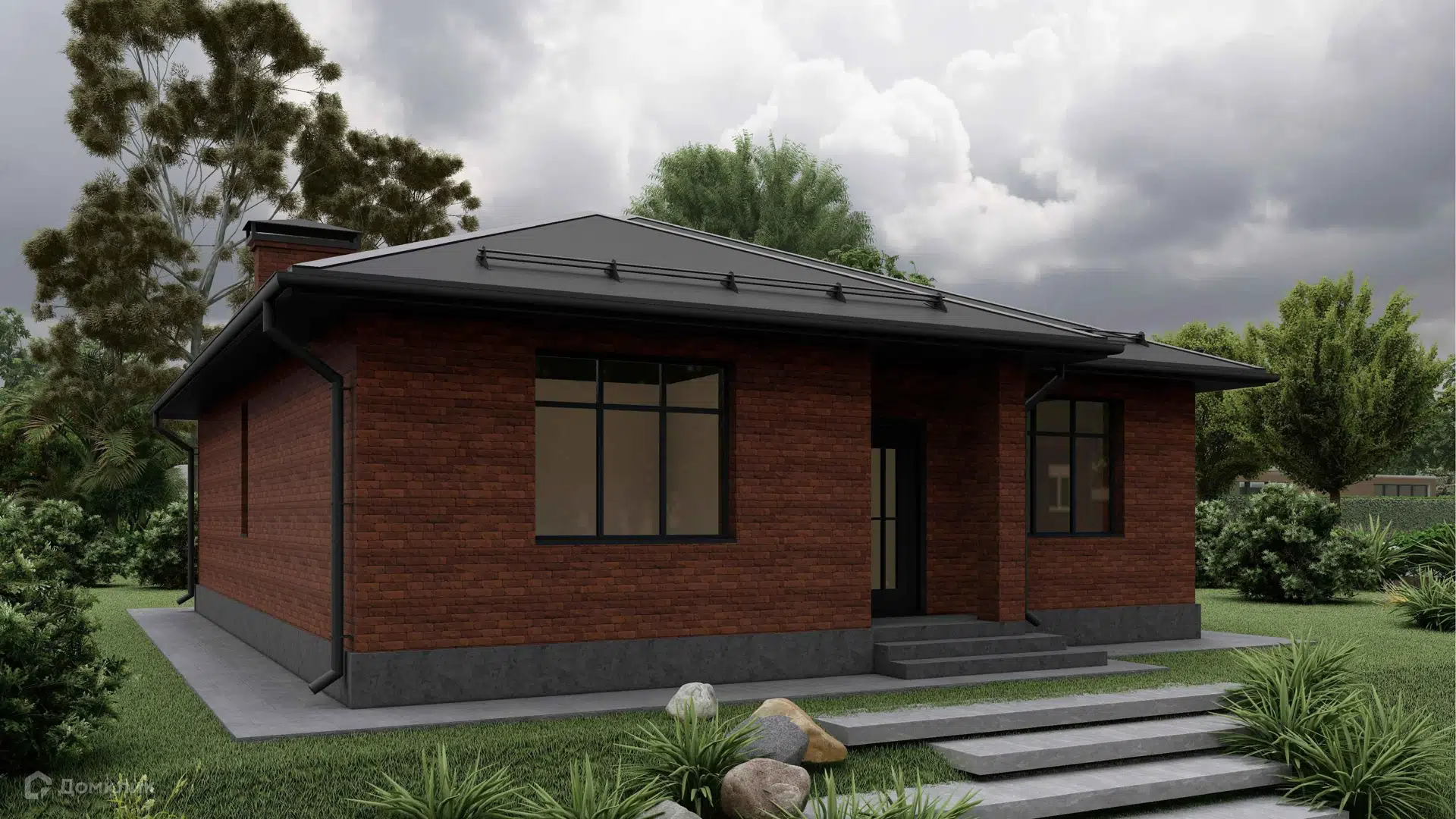 Проект дома «Индивидуальный жилой дом 105-1-1» компании KOTLOVAN из материала Газобетонные блоки площадью 104.9м² под ключ за 5395000₽ в Донецке | 1 этаж, 3 спальни, 2 санузла – Домклик