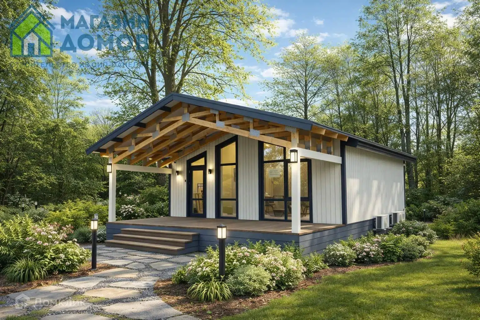 Проект дома «Роща (М-2)» компании Магазин Домов из материала SIP-панели площадью 42м² под ключ за 2401000₽ в Донецке | 1 этаж, 1 спальня, 1 санузел – Домклик