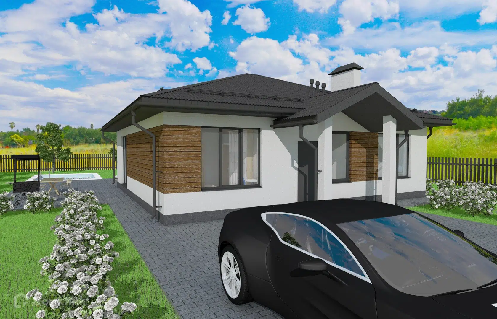 Проект дома «Одноэтажный райт ND 114» компании Nest Development из материала Газосиликатные блоки площадью 114.19м² под ключ за 9000000₽ в Донецке | 1 этаж, 3 спальни, 3 санузла – Домклик