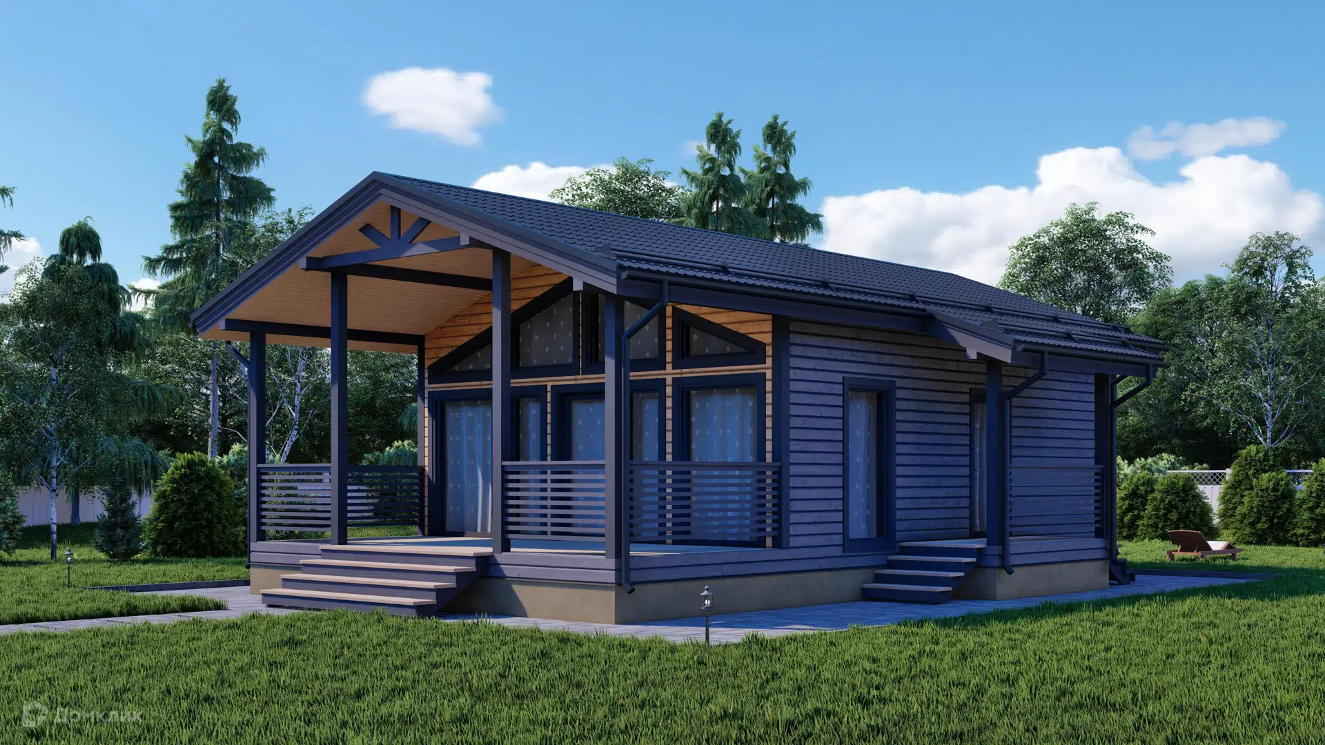 Проект дома «КД-121» компании OLLATALO из материала Каркасный дом площадью 63м² под ключ за 3595000₽ в Донецке | 1 этаж, 2 спальни, 1 санузел – Домклик