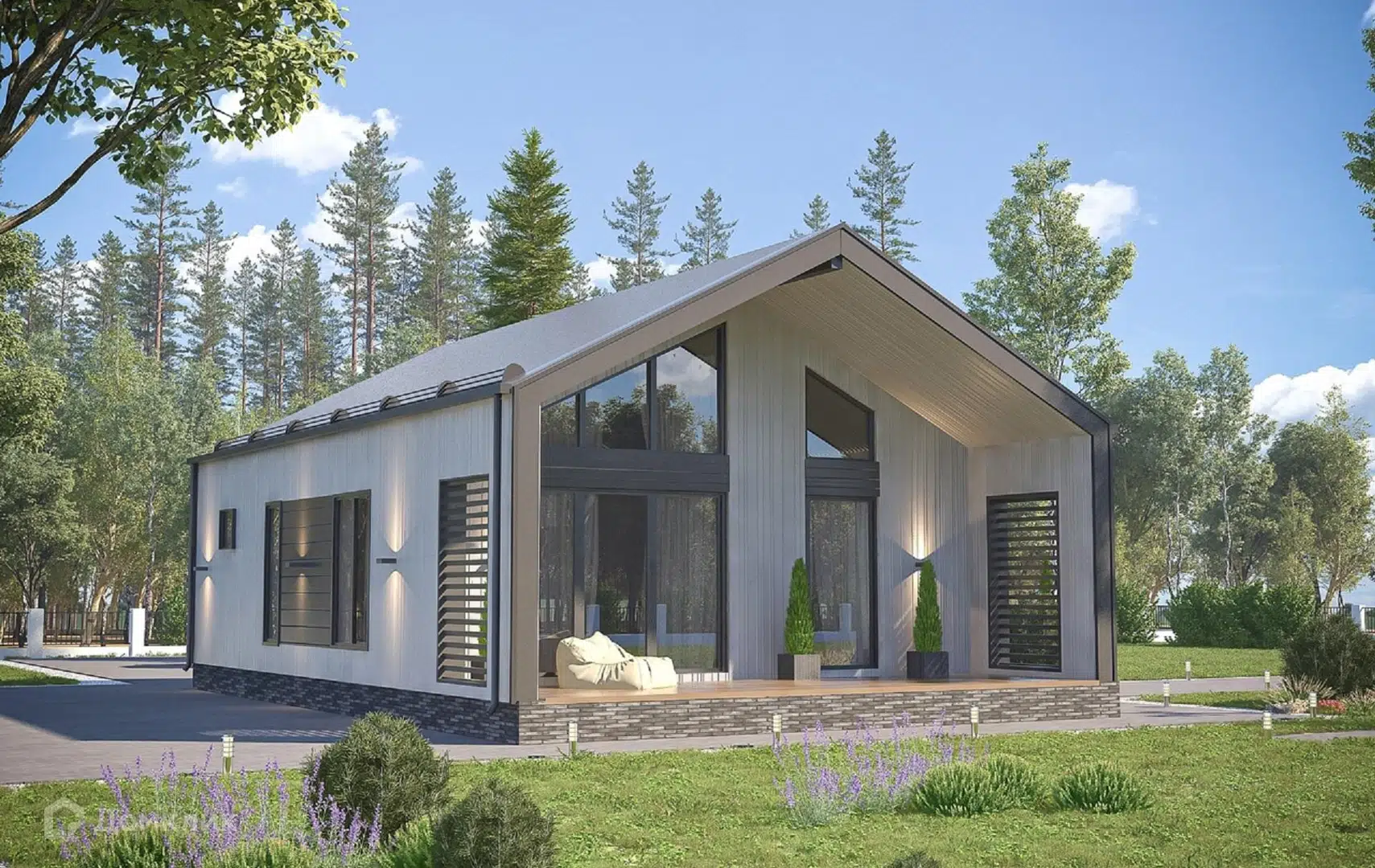 Проект дома «Б-11» компании Теплодина из материала Каркасный дом площадью 72м² под ключ за 3744000₽ в Донецке | 1 этаж, 2 спальни, 1 санузел – Домклик