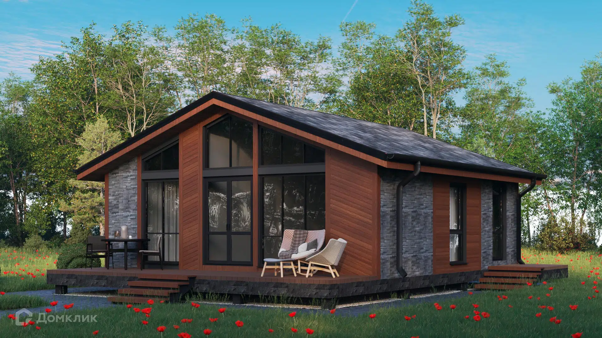 Проект дома «Медея 1-65» компании ООО «ИКС ТИНА» из материала Каркасный дом площадью 68.8м² под ключ за 5300000₽ в Донецке | 1 этаж, 2 спальни, 1 санузел – Домклик