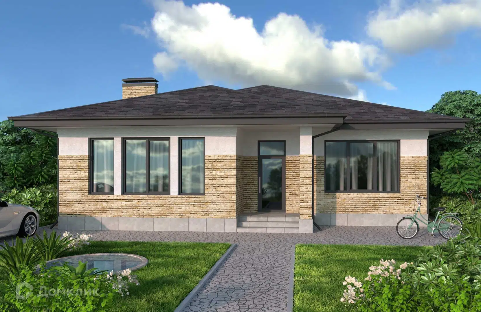 Проект дома «Проект №342-1» компании Новация из материала Керамические блоки площадью 142м² под ключ за 8575000₽ в Донецке | 1 этаж, 4 спальни, 2 санузла – Домклик