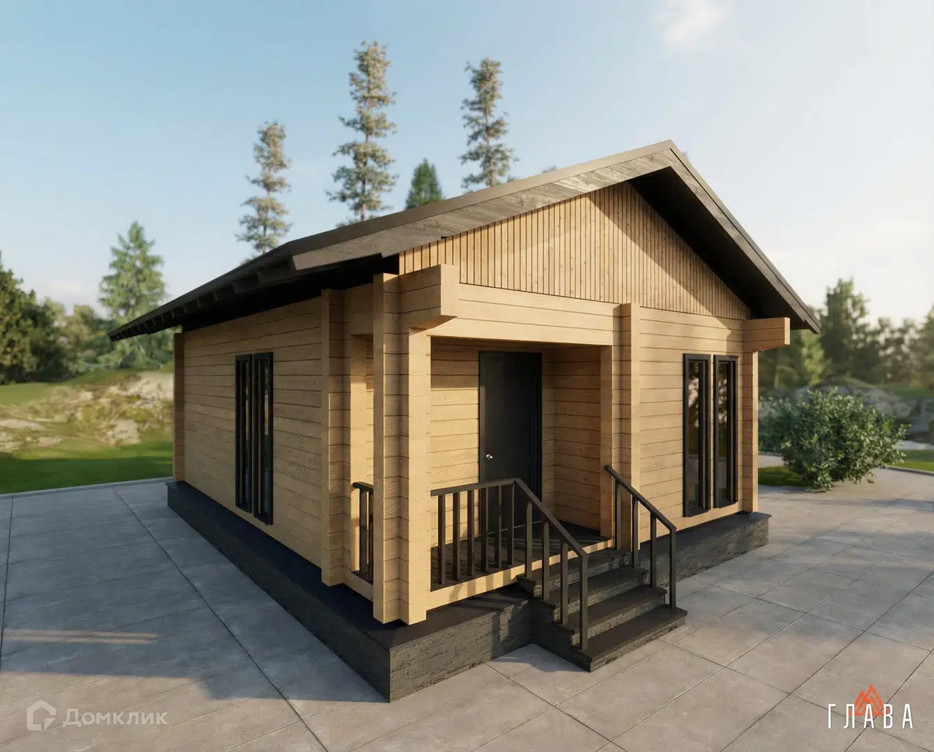 Проект дома «Черноруд» компании ГЛАВА из материала Профилированный брус площадью 48м² под ключ за 4380000₽ в Донецке | 1 этаж, 2 спальни, 1 санузел – Домклик
