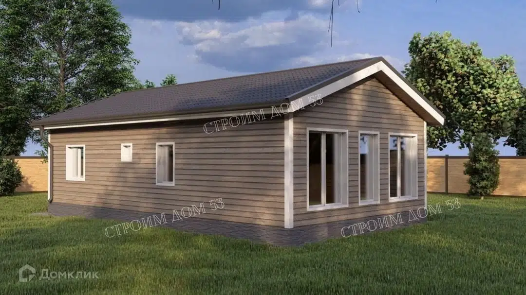Проект дома «Одноэтажный каркасный дом 12х7м КД-11» компании СК Строим Дом 53 из материала Каркасный дом площадью 74.4м² под ключ за 3585000₽ в Донецке | 1 этаж, 2 спальни, 1 санузел – Домклик