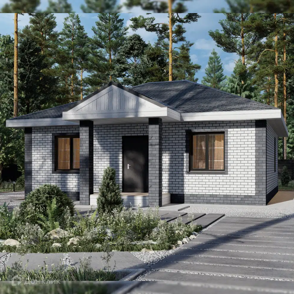 Проект дома «Троицк (облицовка кирпичом)» компании Надежные дома из материала Газосиликатные блоки площадью 80.9м² под ключ за 4590000₽ в Донецке | 1 этаж, 3 спальни, 1 санузел – Домклик