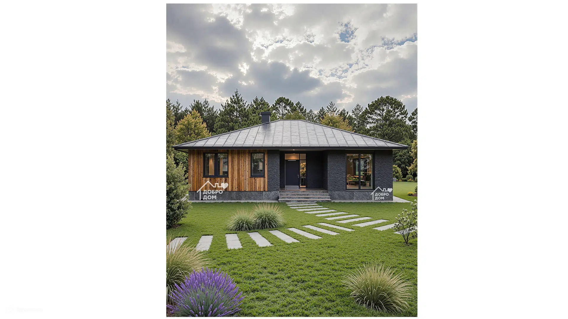Проект дома «Коттедж Айва» компании СК «Добро Дом» из материала Газобетонные блоки площадью 116м² под ключ за 6795000₽ в Донецке | 1 этаж, 3 спальни, 2 санузла – Домклик