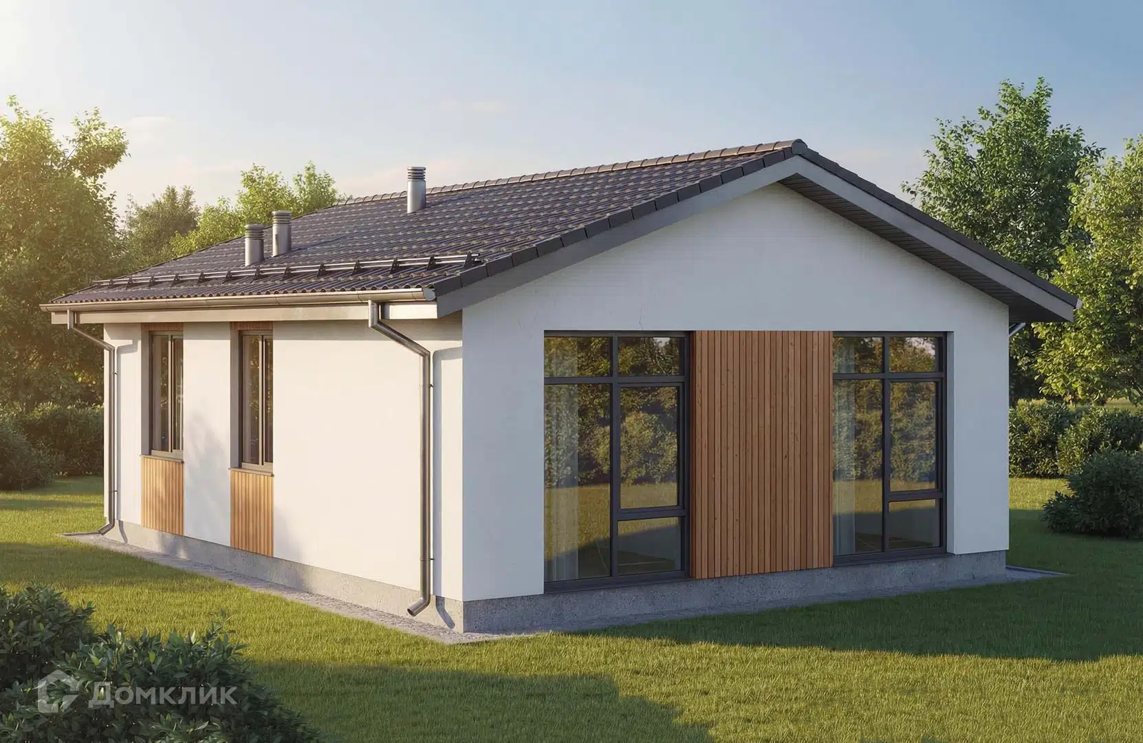 Проект дома «Проект №399» компании Новация из материала Газосиликатные блоки площадью 61м² под ключ за 4400000₽ в Донецке | 1 этаж, 2 спальни, 1 санузел – Домклик